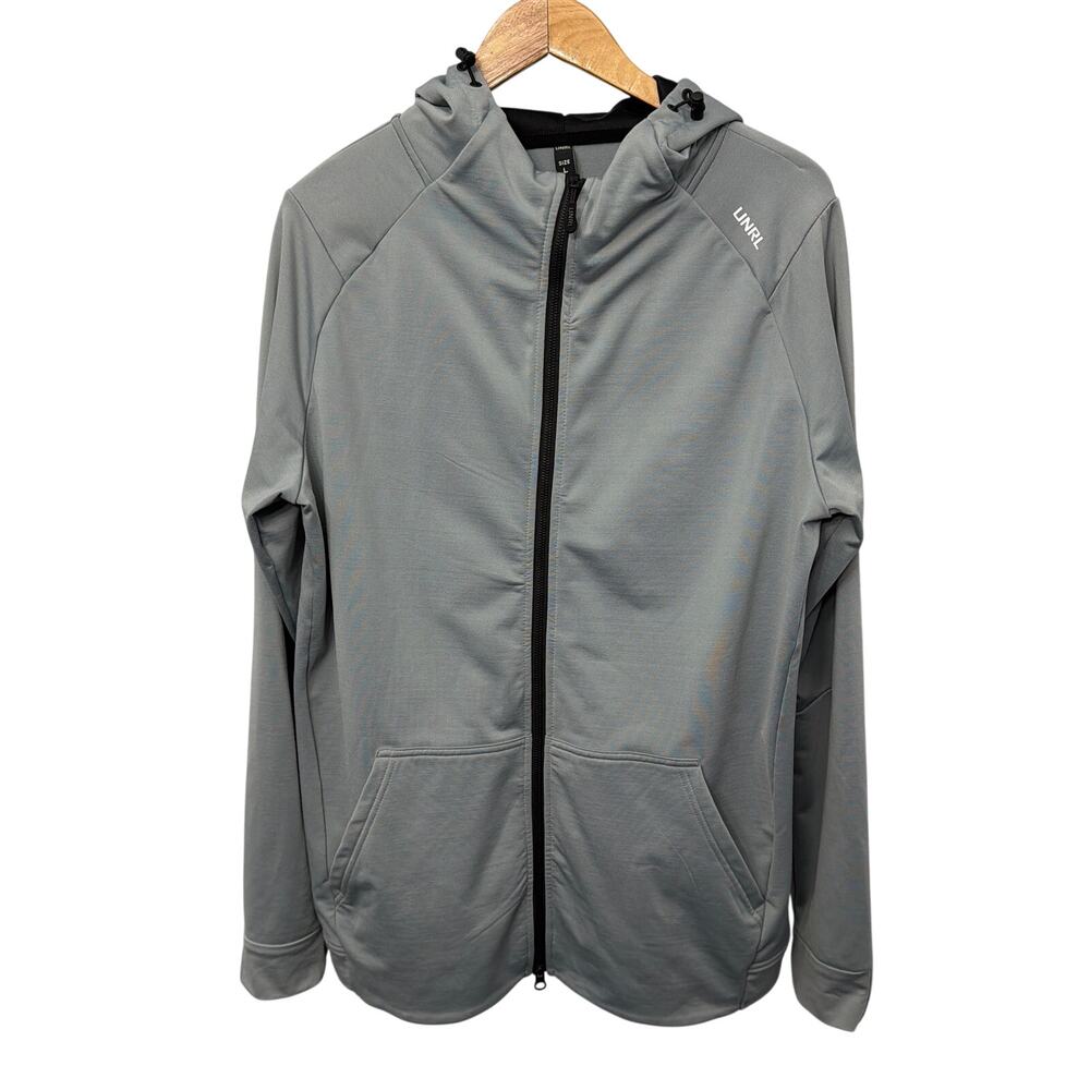 UNRL Hoodie Mens Size Large Full Zip Gray Jacket Performance Stretch Pockets